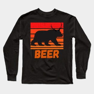 Bear Deer Funny Beer Retro Vintage Sunset Long Sleeve T-Shirt